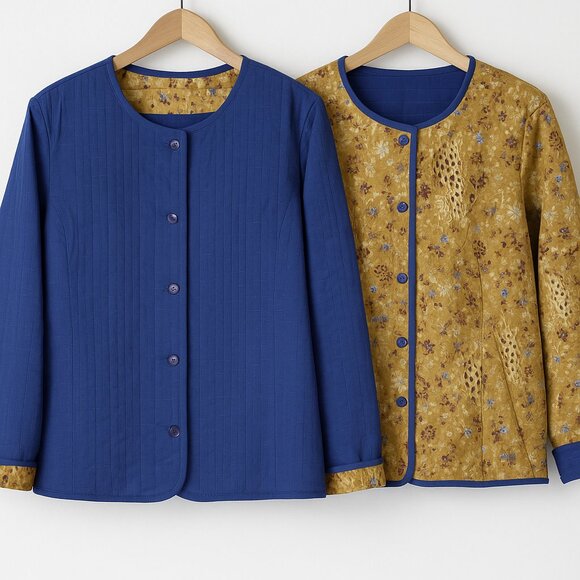 NWT Koret Savannah Reversible Quilted Jacket L Navy & Floral Print Lightweight - Picture 1 of 10